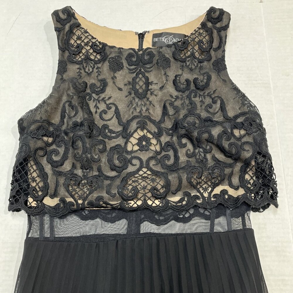 Vintage Betsy Adam Dress Size‎ 6 Black Lace Overlay Accordion Pleated Maxi Gown - Picture 9 of 13